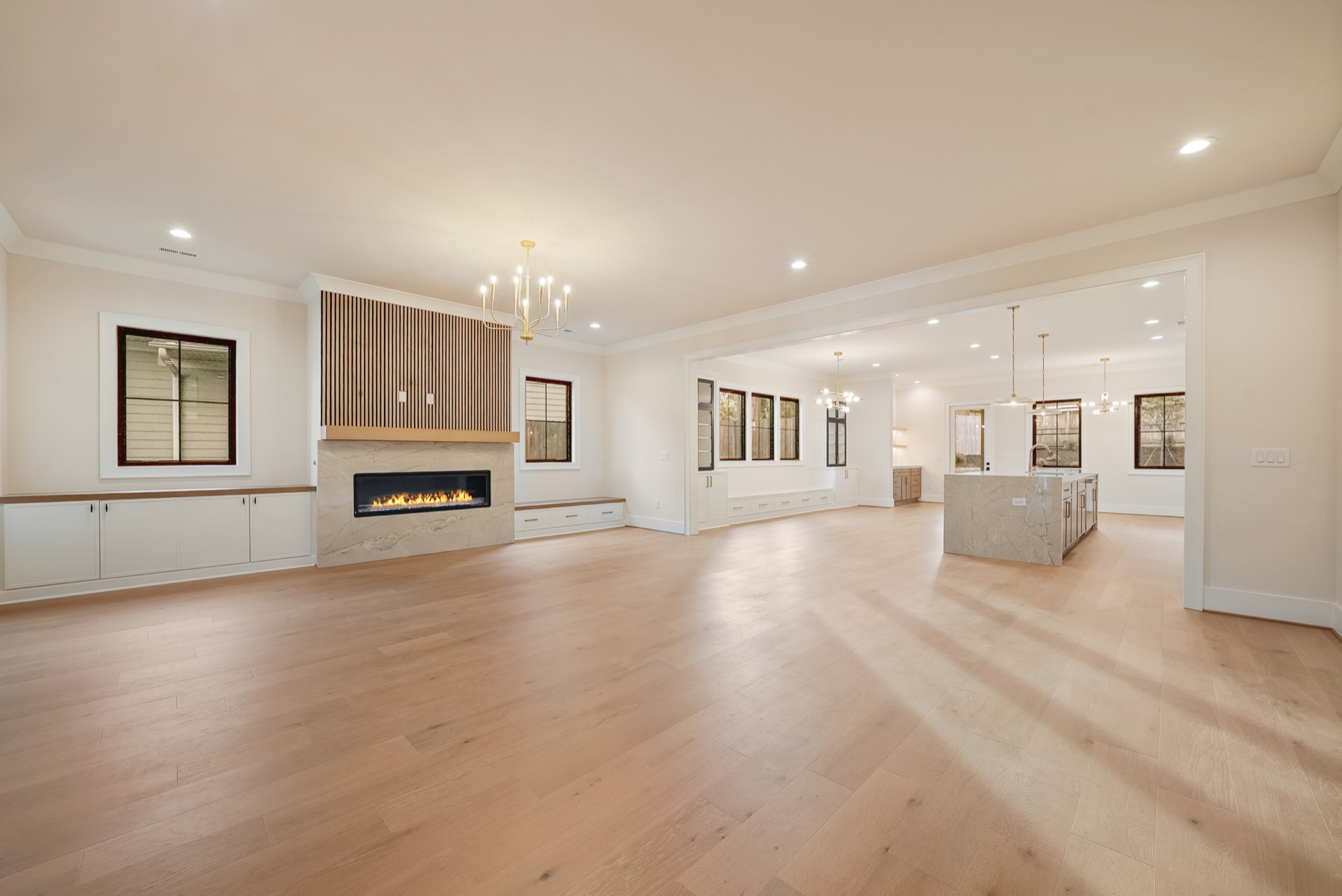 Open living area with a fireplace